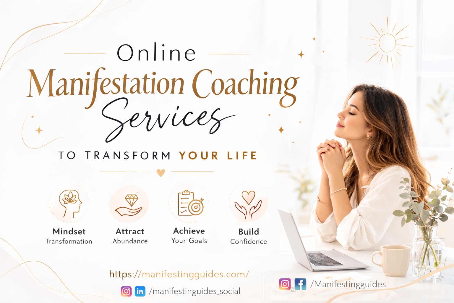 Woman practising mindfulness during an online manifestation coaching session